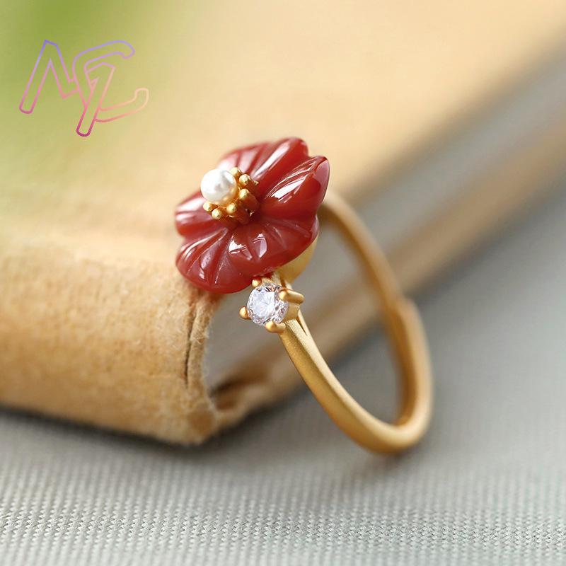 Red Natural Jade Flower Rings  - Rings ulasan dan harga