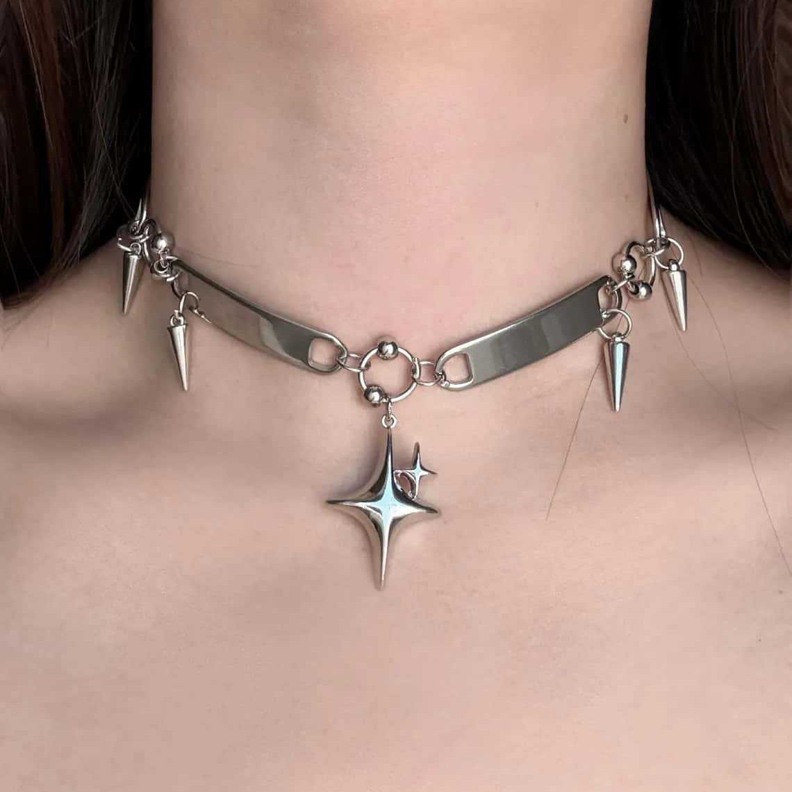 Punk Star Riveted Choker,Rock  - Goth Punk Spike Choker ulasan dan harga