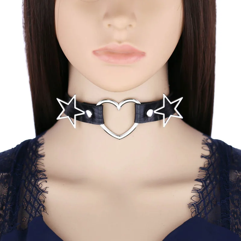 Decopunk Punk PU Leather Heart - Goth Punk Spike Choker ulasan dan harga