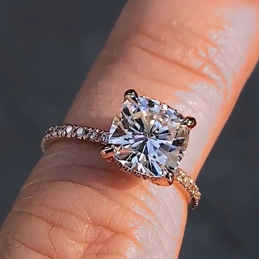 Custom Solid 14K Rose Gold Wom - Moissanite Engagement Ring 1 Carat ulasan dan harga