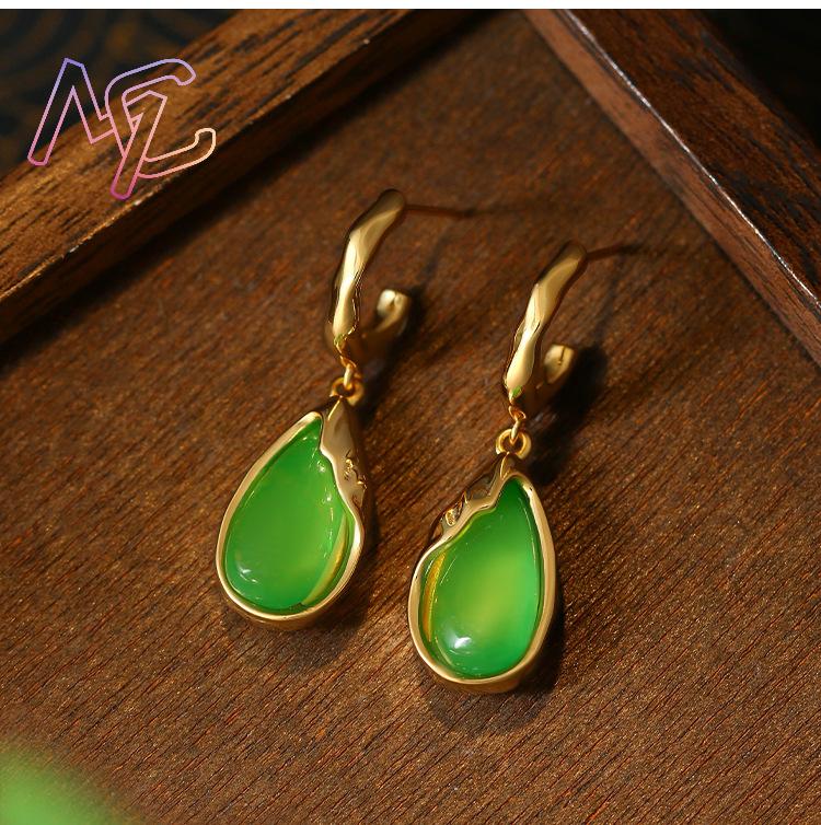 Green Real Jade Water Drop Ear - Earrings ulasan dan harga