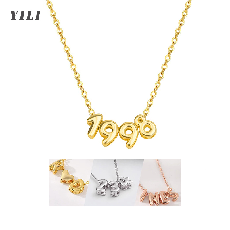 Personalized 3D Bubble Letter  - Initial Letter Necklace 18K Gold ulasan dan harga