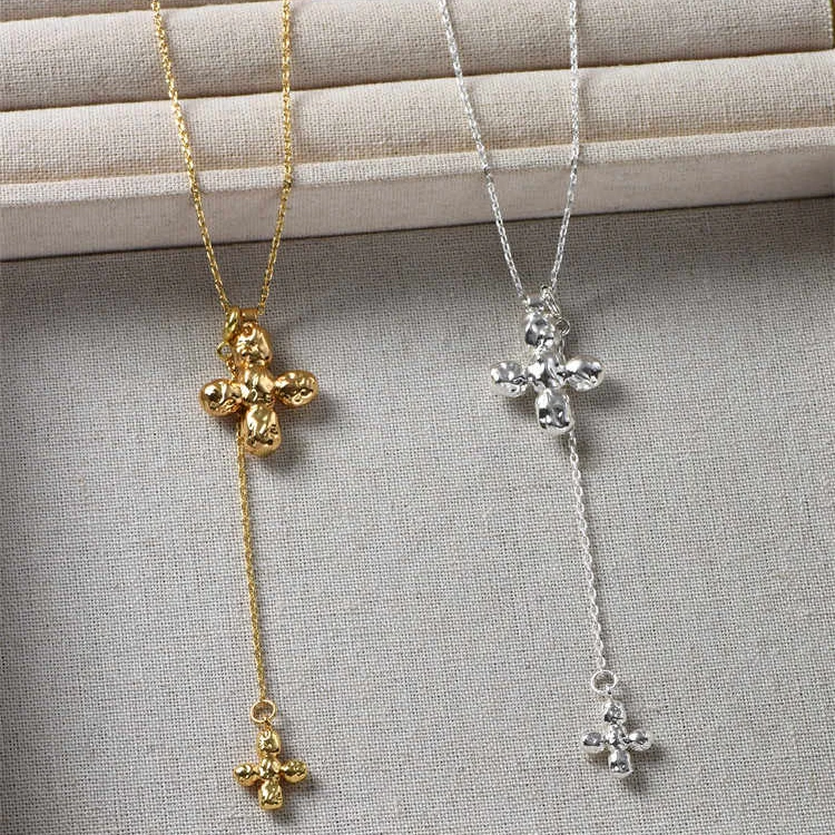 Europe America Big Heart Doubl - Cross Pendant Necklace Gold ulasan dan harga