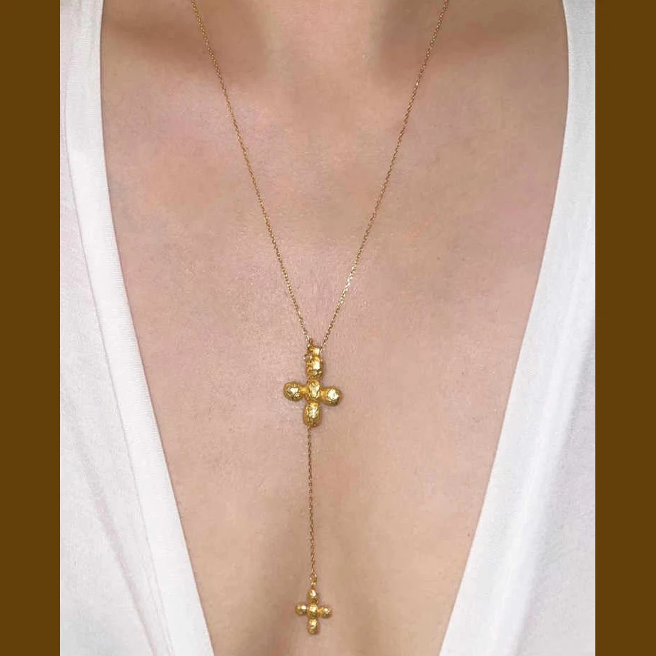 Europe America Big Heart Doubl - Cross Pendant Necklace Gold ulasan dan harga