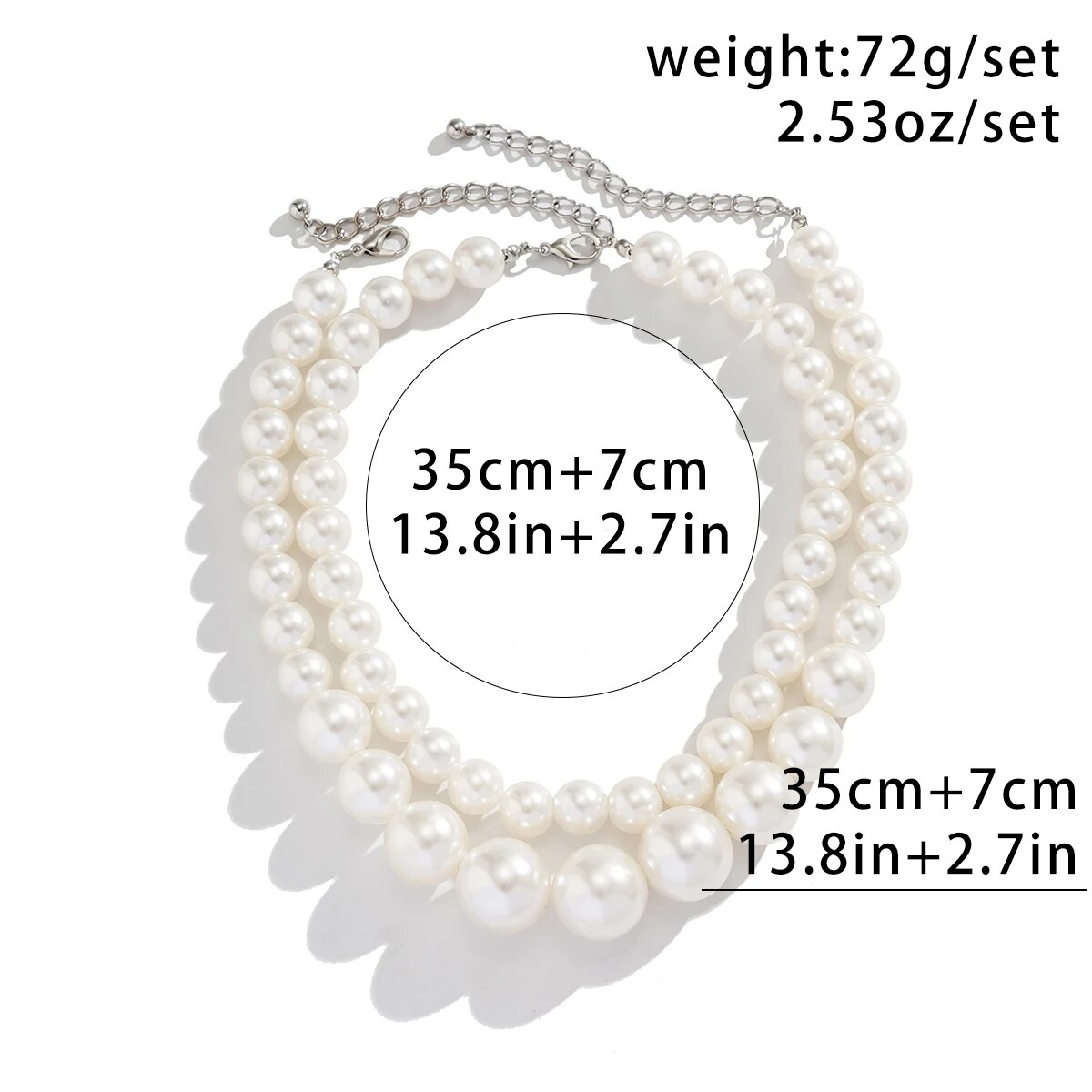 2Pcs/Set Exaggerated Big Imita - Pearl Choker Necklace Vintage ulasan dan harga