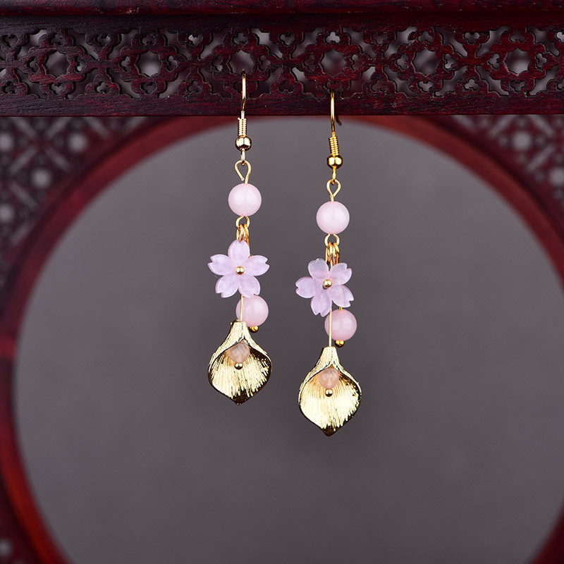 Pink Natural Jade Flower Earri - Earrings ulasan dan harga