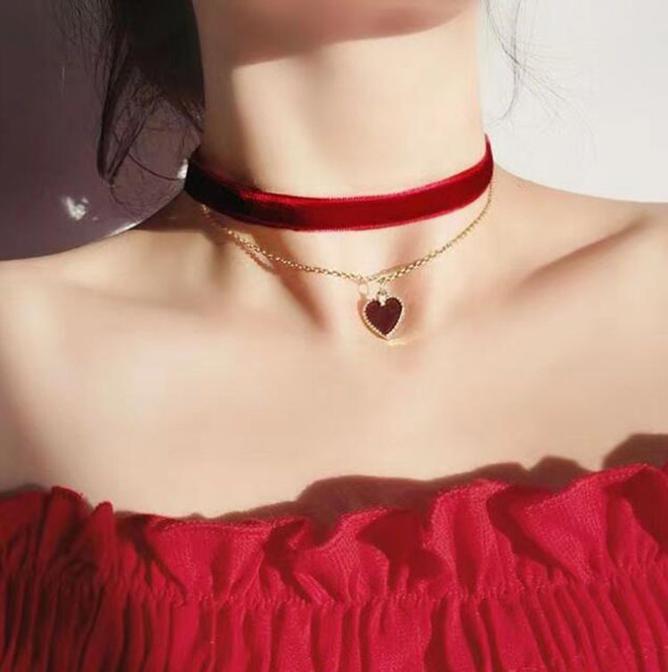 Romantic Double Layer Choker N - Layered Pendant Necklace Aesthetic ulasan dan harga