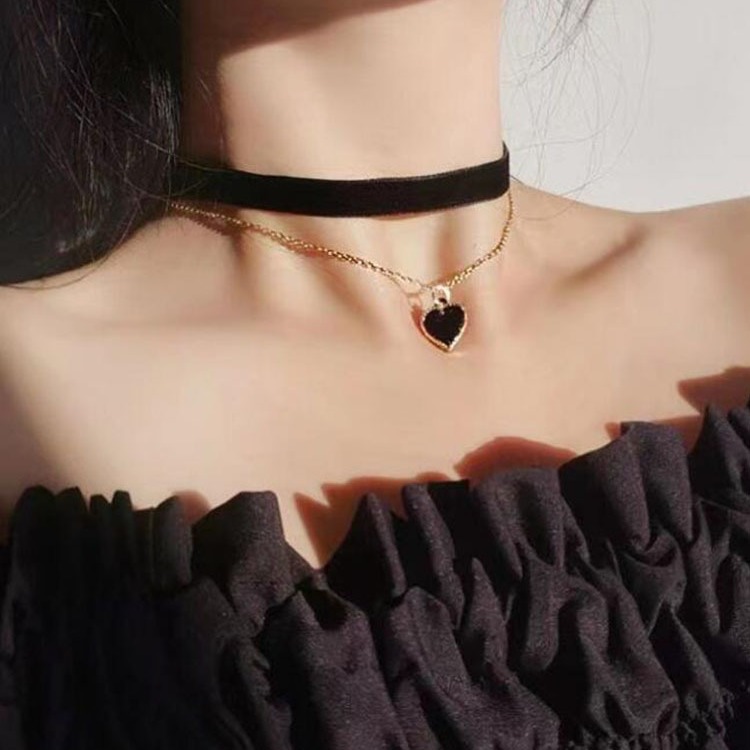 Romantic Double Layer Choker N - Layered Pendant Necklace Aesthetic ulasan dan harga