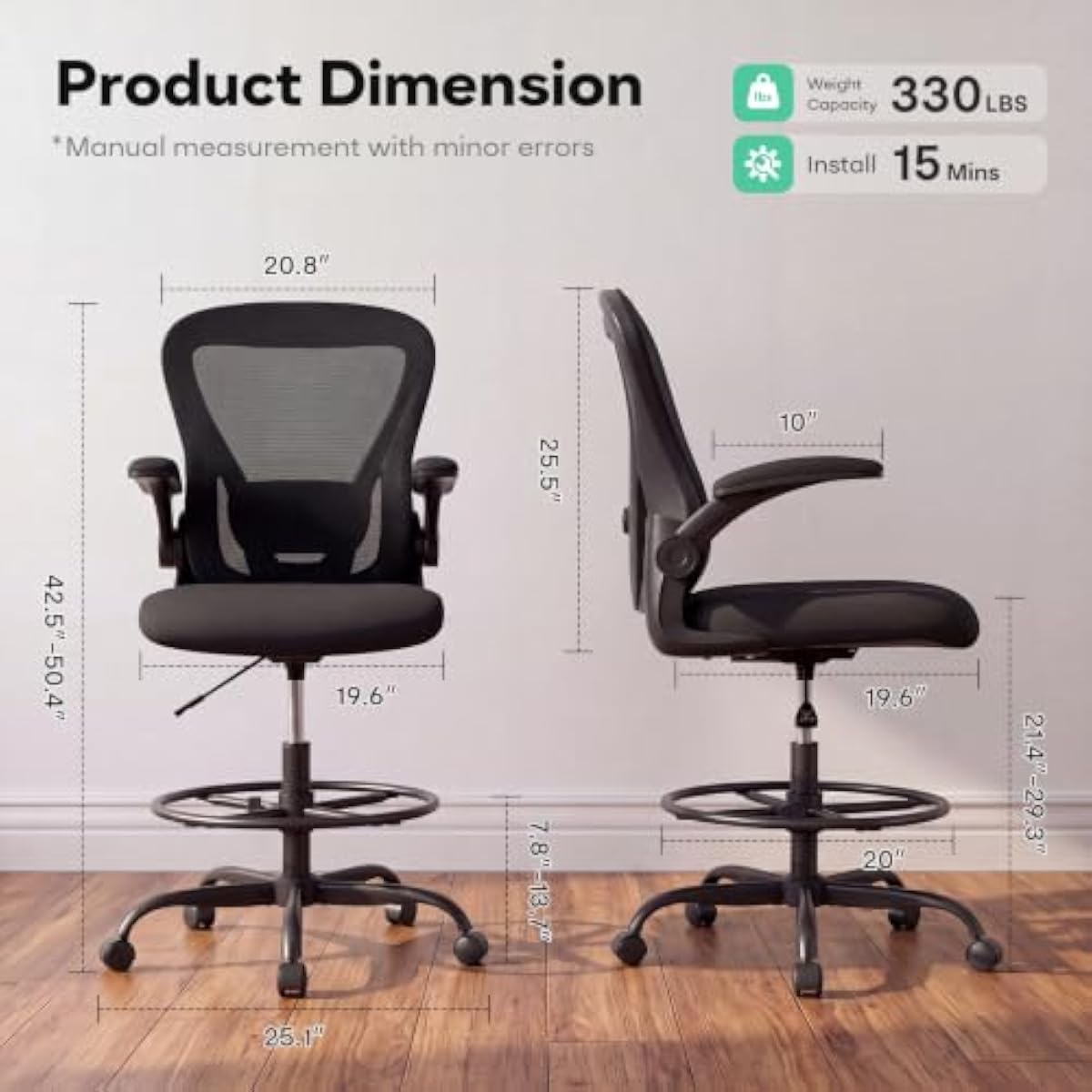 Ergonomic Tall Drafting Seat w - Rings ulasan dan harga