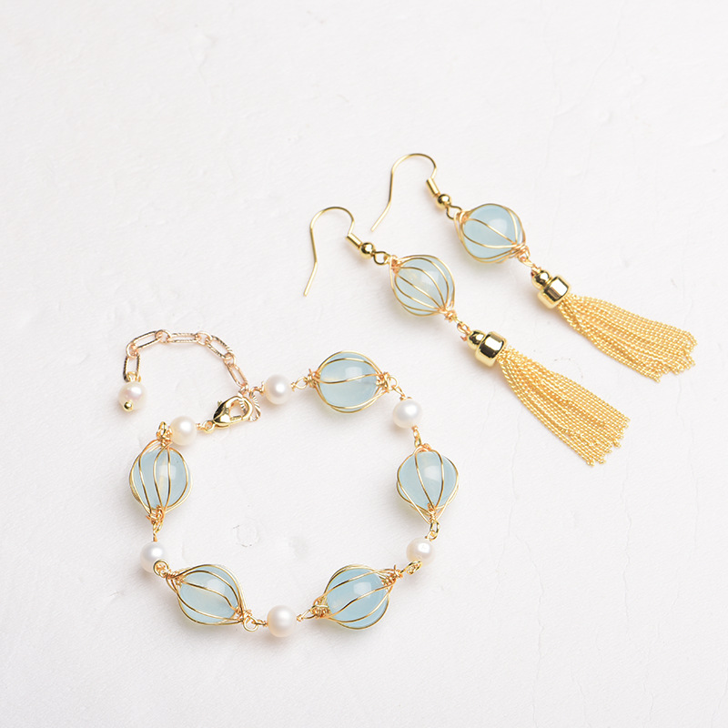 Blue Natural Jade Bead Earring - Earrings ulasan dan harga