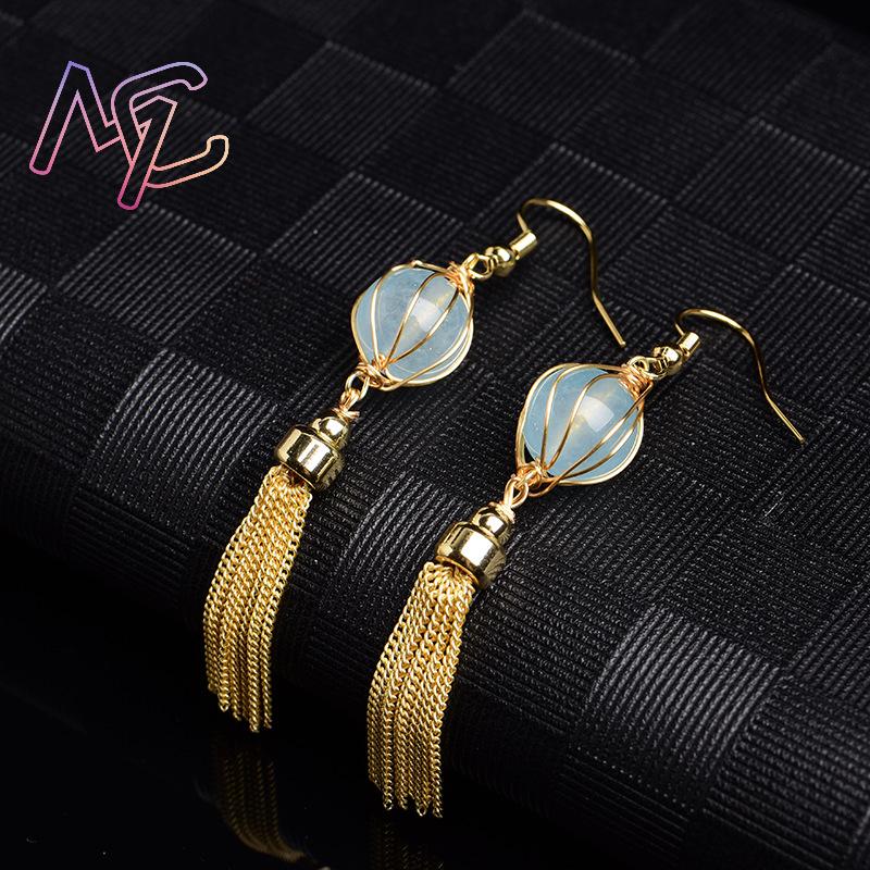 Blue Natural Jade Bead Earring - Earrings ulasan dan harga