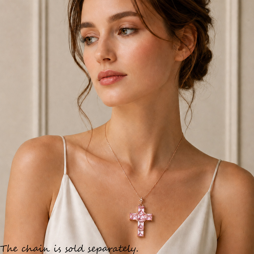 Pendant Cross With Pink Stones - Cross Pendant Necklace Gold ulasan dan harga