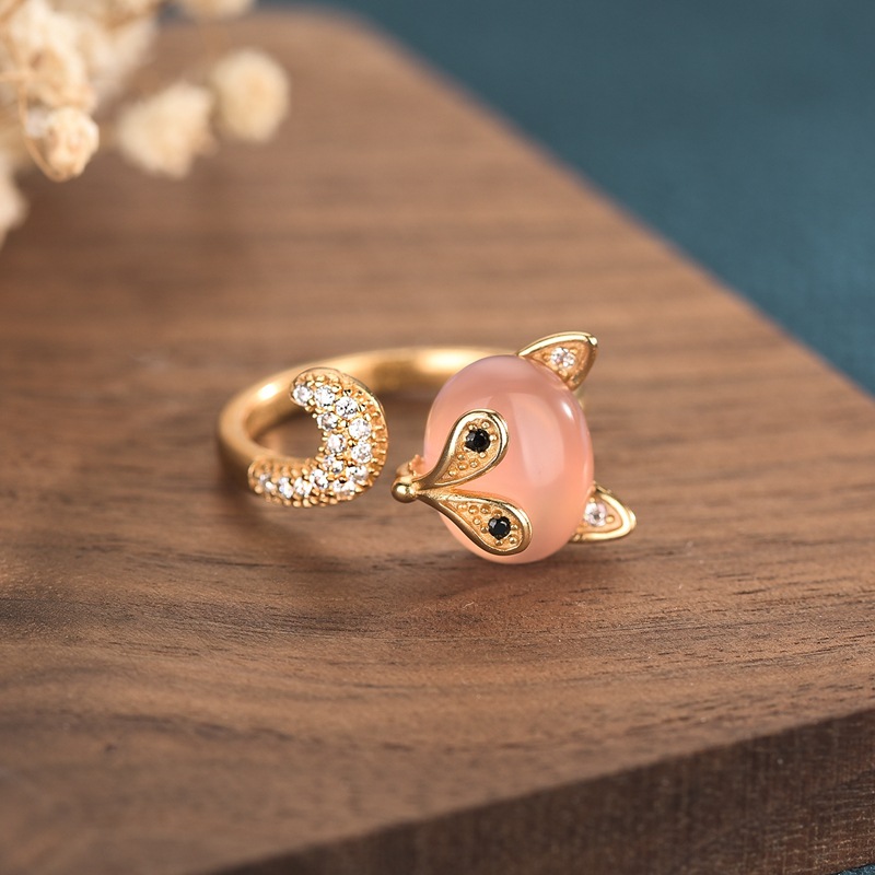 Pink Natural Jade Fox Rings Re - Rings ulasan dan harga