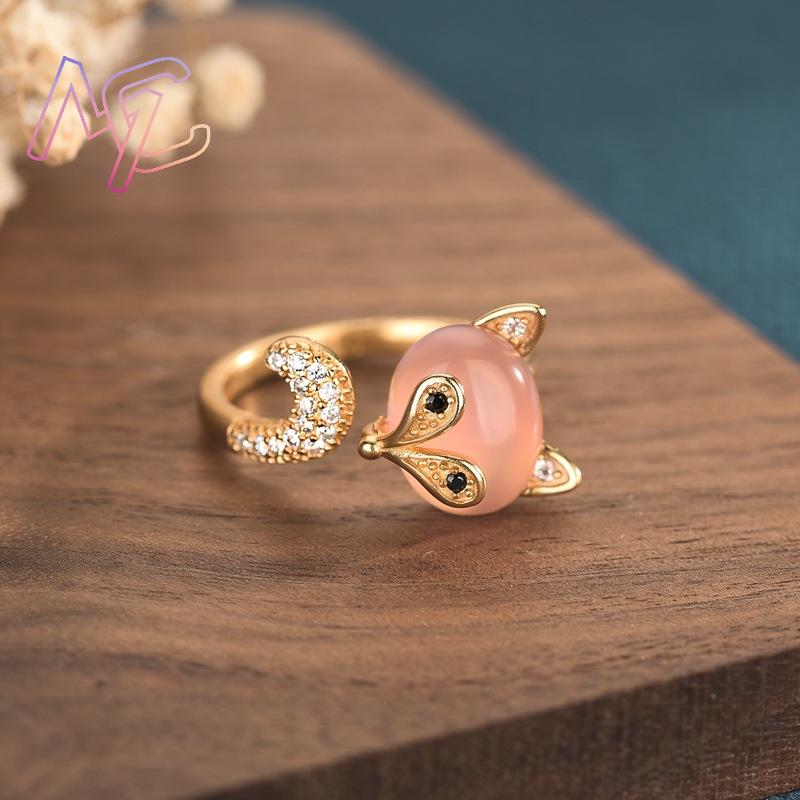 Pink Natural Jade Fox Rings Re - Rings ulasan dan harga