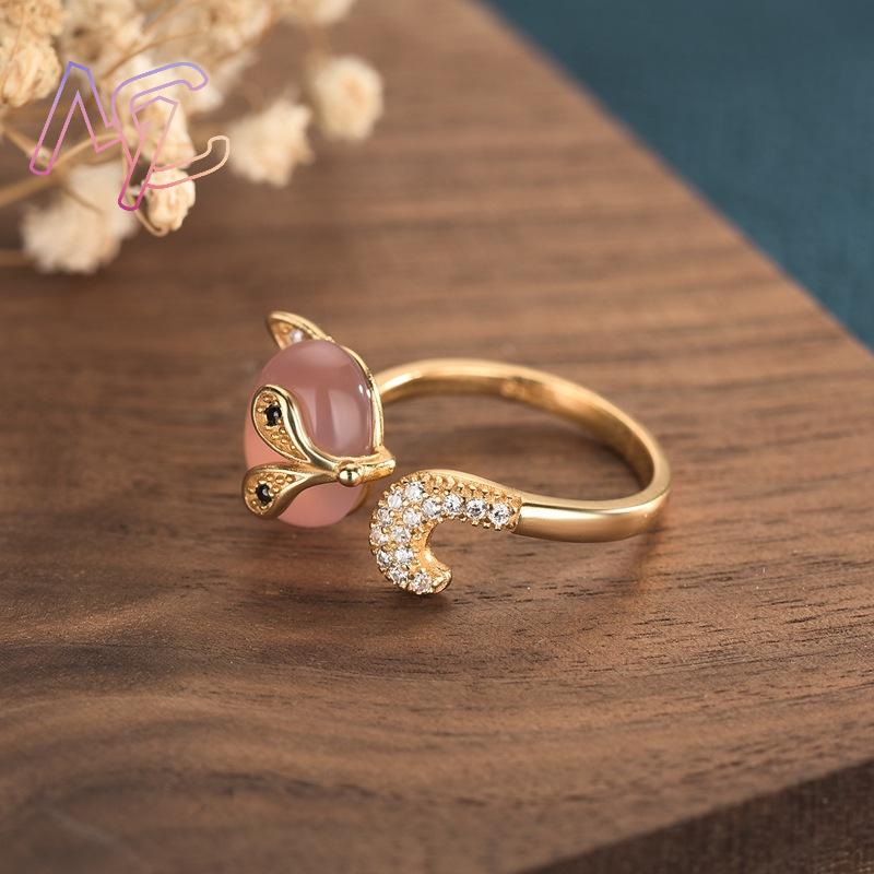 Pink Natural Jade Fox Rings Re - Rings ulasan dan harga