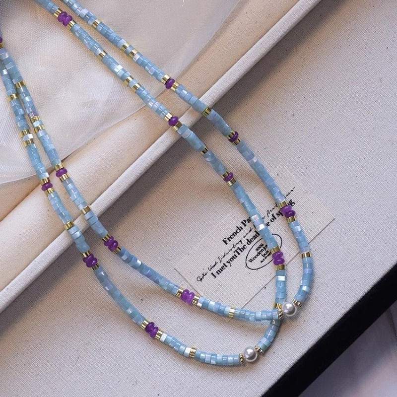 Minar Unusual Blue Natural Sto - Pearl Choker Necklace Vintage ulasan dan harga