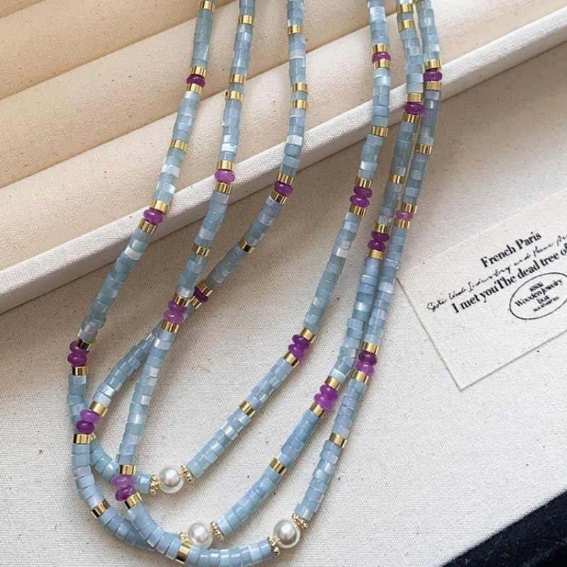 Minar Unusual Blue Natural Sto - Pearl Choker Necklace Vintage ulasan dan harga