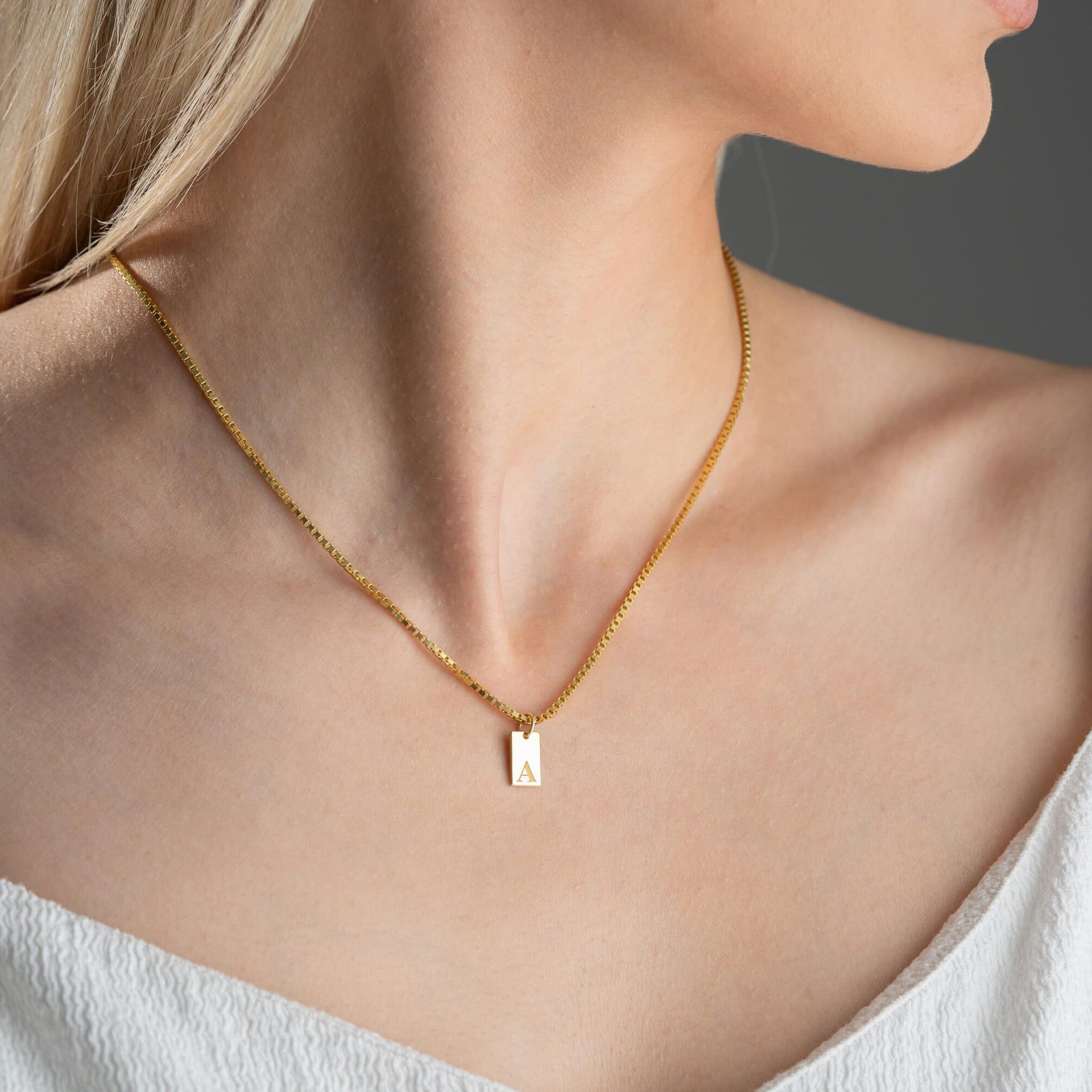 Tiny Square 26 Initial Letters - Initial Letter Necklace 18K Gold ulasan dan harga