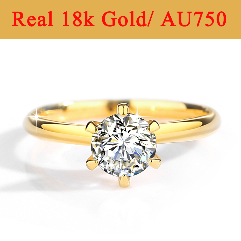 Real Gold 18K Moissanite Rings - Moissanite Engagement Ring 1 Carat ulasan dan harga